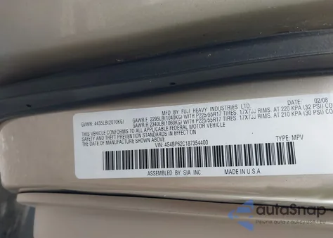 2008 Subaru Outback 2.5I Limited/2.5I Limited L.l. Bean Edition z USA, uszkodzony, nr VIN 4S4BP62C187354400